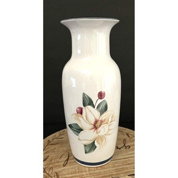 WSP Savannah Grove Collection Magnolia Blossom Stoneware Vase 12.25" - Picture 1 of 7